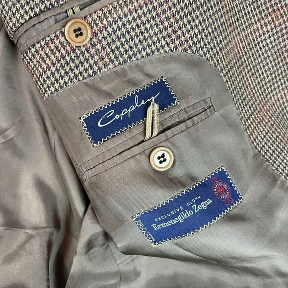 Coppley Ermenegildo Zegna 100% Wool Blazer Men's L/XL Three Button Plaid Brown - Picture 8 of 14